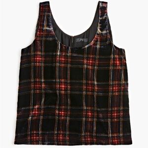 NWT J. Crew Velvet Tank Top Stewart Tartan plaid women’s holidays party lined